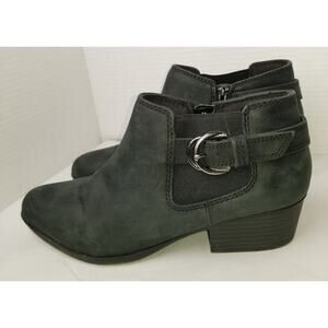 CLARKS COLLECTION Women's Black Adreena Field Leather Booties Block Heel Sz 10M